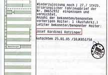 Фрагмент регистрационного свидетельства автомобиля Йозефа Ратцингера
