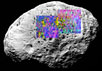 На этот снимок Гипериона наложены фрагменты карты, отображающей его состав. Изображение: NASA/JPL/University of Arizona/Ames/Space Science Institute