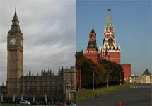 Москва и Лондон. Коллаж Граней.Ру