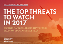 Обложка доклада "Предварительное рассмотрение возможных угроз в 2017 году". Фото: cfr.org