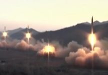 Запуск баллистических ракет в КНДР. Кадр ЦТАК