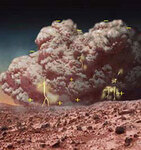 Так художник представляет себе электростатическую бурю на Марсе. Изображение NASA с сайта www.berkeley.edu