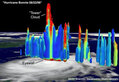 Особенно высокая "горячая башня" была выявлена спутником TRMM над ураганом Бонни, образовавшемся в августе 1998 года. Изображение NASA с сайта New Scientist