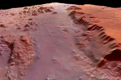 Вид в перспективе был сгенерирован в соответствии с компьютерной моделью ландшафта, полученной из стереоканалов. Изображение с сайта ESA
