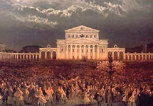 Фрагмент картины А. Садовникова 'Театральная площадь в день открытия Большого театра 20 августа 1856'