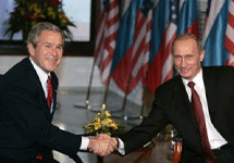 Путин и Буш на встрече в Братиславе. Фото АР