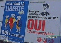 Скажи ''да'' Шенгену. Плакат агитационной кампании в Швейцарии. Кадр НТВ
