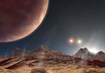Так художник представляет себе вид с планеты, расположенной в звездной системе, состоящей из нескольких солнц. Изображение с сайта www.jpl.nasa.gov