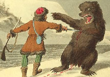 "Охота на камчатского медведя". Старинная открытка - фрагмент