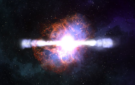 Картина взрыва гиперновых звезд существенно отличается от той, что возникала в воображении исследователей до того, как в космос был запущен уникальный ловец гамма-всплесков - спутник Swift. Иллюстрация NASA/GSFC/Dana Berry