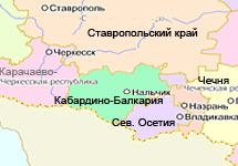Положение Кабардино-Балкарии на карте Северного Кавказа