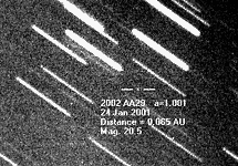 Идентификация астероида 2002 AA29. С сайта www.astro.queensu.ca/~wiegert/AA29/AA29.html