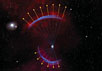 Выявление местонахождения остатка сверхновой по световому эху. Художественная иллюстрация с сайта www.ctio.noao.edu/supermacho/lightechos/