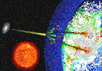 Космические лучи, поражающие Землю. Иллюстрация с сайта www.extra.rdg.ac.uk