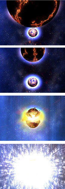 Так художник представляет себе слияние двух нейтронных звезд, приводящее к гамма-всплеску. Изображение NASA / Dana Berry с сайта www.cfa.harvard.edu