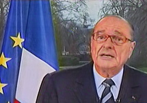 Выступление Жака Ширака по национальному телевидению по поводу закона о первом найме. Кадр НТВ