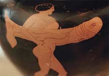 Фаллос. Рисунок на древнегреческом чернолаковом сосуде. Фото с сайта www.fysis.cz