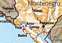 Карта Черногории. Фрагмент. Изображение  с сайта lib.texas.edu