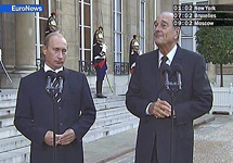 Владимир Путин и Жак Ширак. Кадр Euronews с сайта Newsru.com