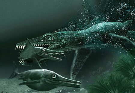 Морская рептилия длиной 10 метров, получившая прозвище "the Monster". Фантазия художника. Иллюстрация Tor Sponga, Natural History Museum, University of Oslo, Norway (с сайта National Geographic News)