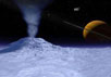 Фонтан, состоящий из водяных паров, вырывается из-под ледяного панциря ледяной луны Сатурна Энцелада. Иллюстрация David Seal/NASA с сайта New Scientist