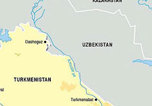 Граница Туркмении и Узбекистана. Фрагмент карты с сайта wikipedia.org
