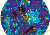 Гигантское плазменное облако выглядит здесь как синяя клякса правее красного центрального участка, соответствующему скоплению галактик Кома. Иллюстрация: Philipp Kronberg et al/LANL/Arecibo Observatory/DRAO
