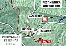 Карабулак на карте Ингушетии. Изображение с сайта радио "Маяк"