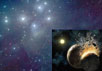 Составное изображение плеяд (IPAC/California Institute of Technology) и представление художника о формировании планет из планетезималей (Lynette R. Cook, for Gemini Observatory) с сайта newsroom.ucla.edu