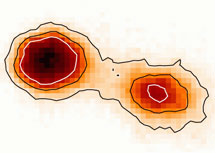 Изображение двойной звезды Бета Лиры, полученное с помощью интерферометра CHARA. Из статьи arXiv: 0808.0932