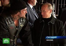 Владимр Путин на встрече с "Ночными волками". Кадр НТВ