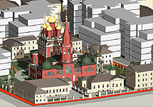 Макет строительства вокруг храма Воскресения в Кадашах. Иллюстрация с сайта Православие.Ру