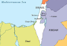 Израиль (отмечен белым) в границах 1967 года. Карта с сайта nh4israel.org