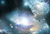 Так художник представляет себе квазар, родившийся на месте древнейшей галактики (протогалактики) спустя приблизительно 900 млн л