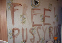 Надпись Free Pussy Riot на месте убийства. Фото LifeNews