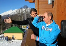 Путин и губернатор Ткачев в Красной Поляне, январь 2013 г. Фото пресс-службы Кремля
