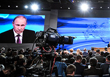 Владимир Путин. Кадр видеотрансляции большой ежегодной пресс-конференции