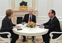 Ангела Меркель, Владимир Путин и Франсуа Олланд. Фото: kremlin.ru