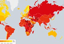 Индекс восприятия коррупции - 2015. Фрагмент карты с transparency.org 