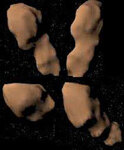 Форма и странное вращение Тутатиса (по данным радарного обследования). Фото NASA/JPL с сайта www.astrobio.net