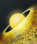 Примерно так (по мнению художника) выглядит звездная система TW Hydrae. Иллюстрация Bill Saxton (NRAO/AUI/NSF)  с сайта www.cfa.