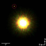 Звезда 1RSX J160929.1-210524 и окрестности. Кандидат в планеты массой в восемь юпитеров обведен кружком. Изображение получено с помощью системы адаптивной оптики Gemini Altair. Фото  Gemini Observatory с сайта www.gemini.edu