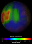 Распределение метана в марсианской атмосфере. Северное лето. Изображение NASA