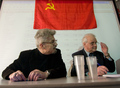 Эдуард Лимонов и Алексей Пригарин на конференции левых сил в Москве 6 апреля 2008 ггода. Фото Дмитрия Борко