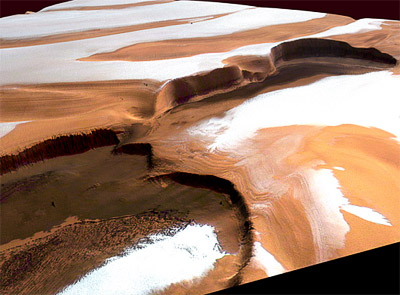 Лед и пыль на марсианском Северном полюсе. Фото с сайта ESA