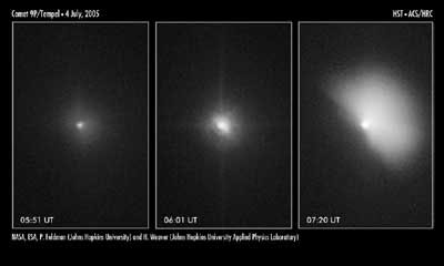 Комета Темпеля-1 до и после столкновения с импактором. Фото NASA/ESA с сайта www.esa.int