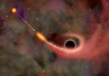 Черная дыра растягивает и разрывает звезду. Фантазия художника. Иллюстрация NASA/CXC/M.Weiss с сайта www.spaceflightnow.com