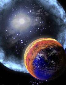 Так художник представляет близкий к Земле (6 тысяч световых лет) гамма-всплеск. Изображение NASA